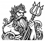 Greek God Poseidon Holding Trident in the Waves of the Sea 🌊🔱