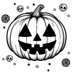 Halloween Pumpkin 🎃 with Spiderwebs, Stars, and Skull 💀🕸️🌟