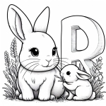 Rabbit 🐰 with Baby Eating Grass with Letter R 🐇🌾🌳