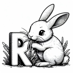 Cute Rabbit 🐰 Eating Grass with Letter R 🐇🌾🌳