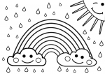 Rainbow with Happy Clouds Winking Sun and Rain Drops 🌈☁️☀️✨