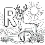 Reindeer in Landscape with Letter R and Sun 🦌🌳☀️