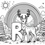 Reindeer in Landscape with Letter R, Rainbow and Sun 🦌🌈☀️