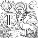 Reindeer in Landscape with Letter R, Rainbow and Sun 🦌🌈☀️