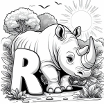 Rhino in Landscape with Letter R and Sun 🦏🌳☀️