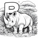 Rhino in Landscape with Letter R and Sun 🦏🌳☀️