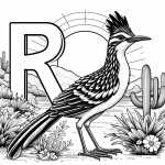 Roadrunner with Letter R in a Landscape with Cactus 🐦🌵