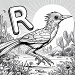 Roadrunner with Letter R in a Landscape with Cactus 🐦🌵