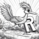 Cute Roadrunner with Letter R in a Landscape with Cactus 🐦🌵