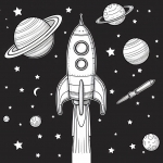 Rocket in Space with Planets and Stars 🚀🪐🌟