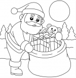 Santa Outdoors with Gifts and a Teddy Bear in a Bag under a Full Moon 🎅🎁🌕