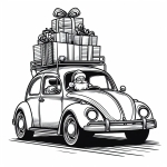 Santa Driving a VW Beetle with Gifts on the Roof 🎅🏻🚗🎁