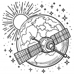 Satellite above Planet Earth with Sun and Stars 🛰️🌍🌞⭐