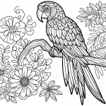 Scarlet Macaw Bird on Tree Branch with Flowers 🦜🌸