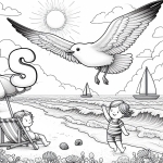 Seagull Flying over Beach with Boy Running and Letter S 🐦🏖️🏃‍♂️