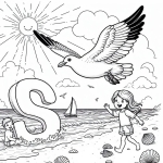 Seagull Flying over Beach with Boy in Water with Letter S 🐦🏖️🚶‍♂️