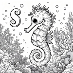 Cute Seahorse with Letter S in between Coral 🌊🐴
