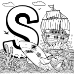 Shark with Ship and Letter S in the Sea 🦈🚢🌊
