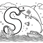 Shark with Boat and Letter S in the Sea 🦈🚤🌊