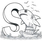 Shark with Boat and Letter S in the Sea 🦈🚤🌊