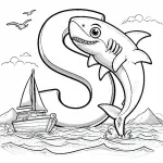 Shark with Boat and Letter S in the Sea 🦈🚤🌊
