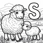 Mother Sheep and Baby Lamb with Letter S in Landscape 🐑🐑🌳