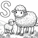 Mother Sheep and Baby Lamb with Letter S in Landscape 🐑🐑🌳