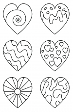 Six Decorated Hearts with Waves, Swirl, Hearts,Lines, Patterns and Candy 💖🍬🎨