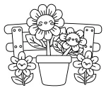 Smiling Flowers in a Pot on a Bench in a Cheerful Garden Scene 🌸😊🌼