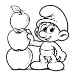 Smurf Standing Next to Three Stacked Apples (3 apples tall) 🍎🍏🔵