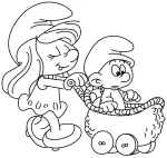 Smurfette pushing a trolley with a baby Smurf 👩‍👧🛒👶