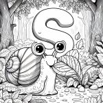 Cute Happy Snail Eating Leaves in the Forest with Letter S 🐌🍃🌳😊