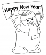 Snowman with Hat and Scarf Holding up Happy New Year Text Banner ⛄🎉🧣