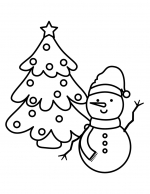 Snowman Waving with Christmas Tree Behind ☃️🎄❄️✨
