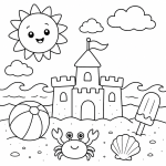 Sunny Beach Day with Sandcastle and Crab ☀️🏖️🦀