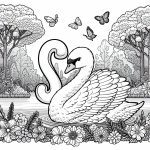 Swan on Lake with Letter S Butterflies Flowers and Moon 🦢🏞️🌼🌕