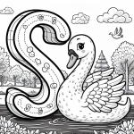 Swan on Lake with Letter S Butterflies Flowers and Moon 🦢🏞️🌼🌕