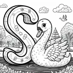 Swan on Lake with Letter S Butterflies Flowers and Moon 🦢🏞️🌼🌕