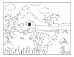 T-Rex Dinosaur Standing in Landscape with Volcano 🦖🌋🌴🌟