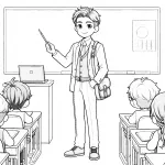 Teacher with Shoulder Bag Pointing Pen in Classroom with Kids  🎒🖊️