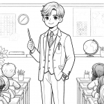 Teacher Standing in Classroom with Kids Pointing at Blackboard 📝👨‍🏫👦👧✏️