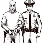 A Thief wearing a Balaclava with Handcuffs held by a Policeman 👮‍♂️🤝
