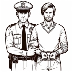 A Thief with Handcuffs held by the arm by a Policeman 👮‍♂️🤝