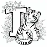 Cute Tiger and Letter T and Flowers 🐅💐
