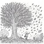 Tree in Autumn with Falling Leaves and Boy Walking 🍁👦