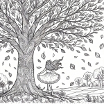 Tree in Autumn with Falling Leaves and Girl 🍁👧