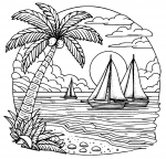 Tropical Beach with Palm Tree and Three Sailboats on the Sea 🏖️🌴⛵