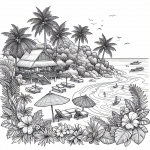 Tropical Beach with Flowers and Palm Trees 🏝️🌺🌴