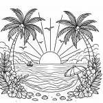 Tropical Beach with Sun 🏝️☀️🥥