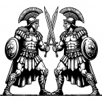 Two Roman Warriors Wearing Centurion Helmets and Holding Swrods and Shields ⚔️🛡️